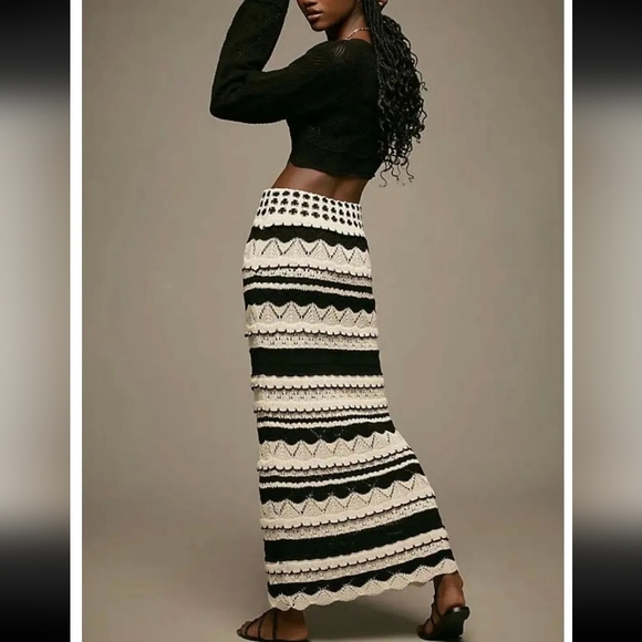 Anthropologie Black and White Maxi Pencil Skirt with Ruffles - Picture 2 of 5